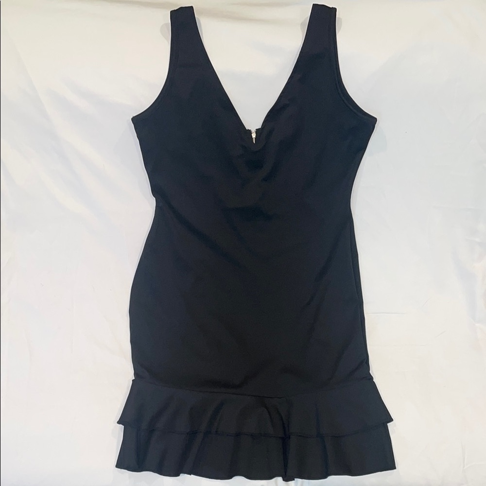 Black Peplum V-Neck Sheath Mini Dress